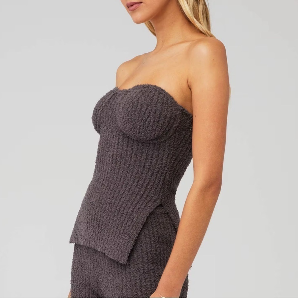 4TH & RECKLESS LIRIA Strapless Ribbed Corset Knit Tube TOP in Grey Size Small